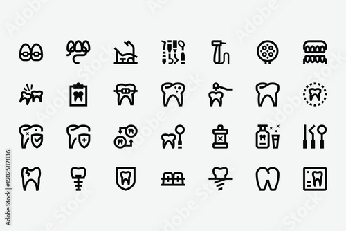Dentistry and Dental Care Line Icon Set