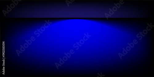 Blue studio gradient background. Abstract empty room backdrop. 3d vector cool light texture. Luxury neon lights limbo bg. Dark festive color bg. Modern photo studio spotlight glow podium gradation
