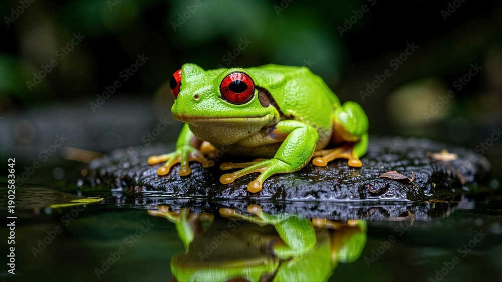 Naklejka premium Green Tree Frog with Red Eyes