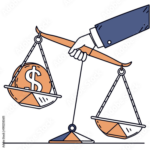 Hand balancing scales with dollar coin balance money