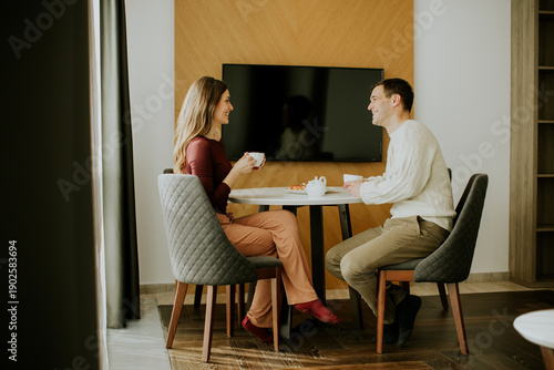 Couple enjoys coffee time a...