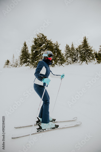 Elegant skier carving throu...