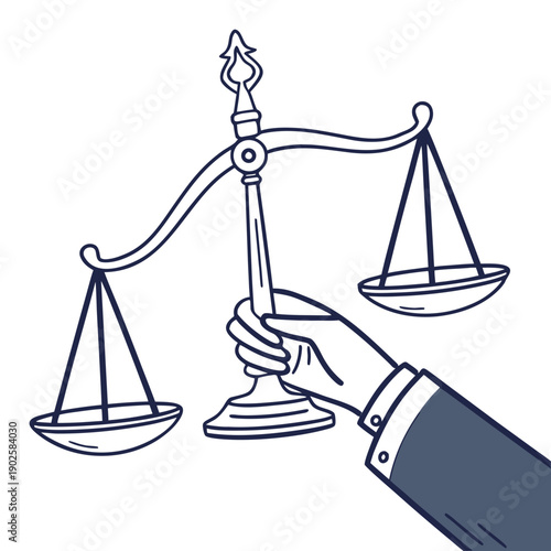 Hand holding center axis of balance scale justice