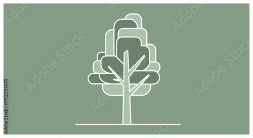 Stylized Tree Illustration with Layered Foliage and Simple Trunk.