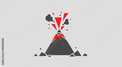 Stylized Volcano Eruption Illustration with Red Lava and Smoke.