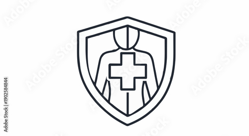 Vital healthcare shield graphic representing comprehensive human body protection and robust medical safety. An emblem of strong immunity, essential well-being, and health security