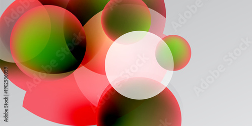 Abstract composition featuring overlapping circles. Red, green, white hues blend against dark background. Soft gradients create depth.