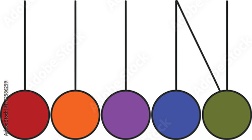 AdoNewton’s Cradle with Colorful Balls Representing Motion, Balance and Physics Conceptbe Illustrator Artwork