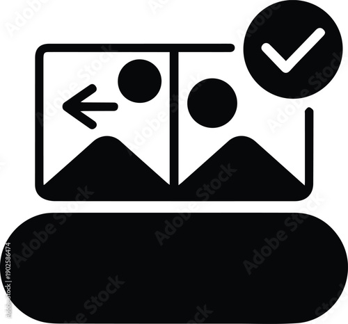 Two Image Frames with Left Arrow and Check Mark Icon picture