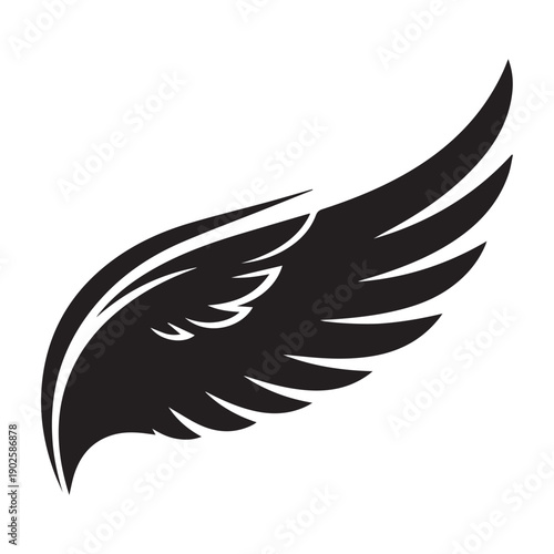 Stylized black silhouette of a single soaring wing, symbolizing freedom.