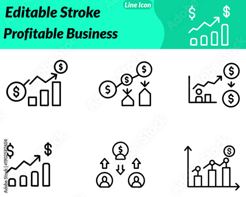 A friendly modern profitable business icon representing financial success and growth. The icon may feature stacked coins an upward arrow a rising bar chart a money bag with a subtle checkmark.