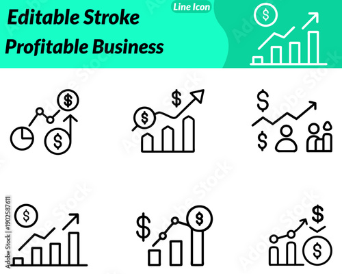 A friendly modern profitable business icon representing financial success and positive growth. The icon may show stacked coins a rising bar chart an upward arrow with a currency symbol smooth rounded.