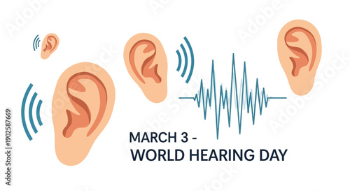 Hearing awareness concept with human ears and sound wave on World Hearing Day
