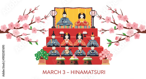 Vibrant Japanese dolls display for Hinamatsuri festival on March 3rd