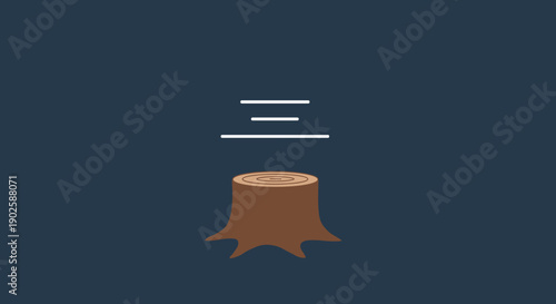 Tree Stump With Japanese Kanji Symbol Three.