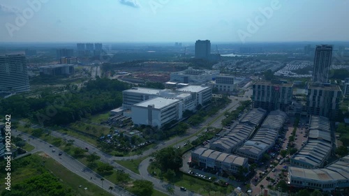data security Data center in asia cityscape. Nice aerial view drone