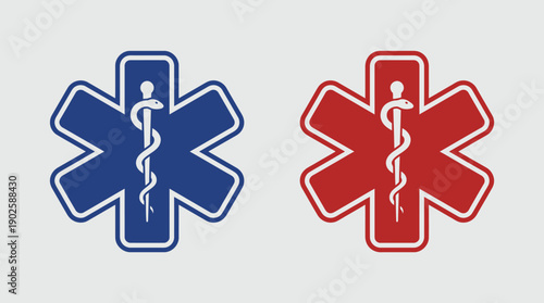 Star of Life vector icons emergency medical services symbol Rod of Asclepius healthcare ambulance hospital red blue design rescue aid paramedic illustration