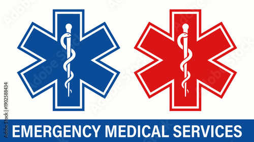 Star of Life vector icons emergency medical services symbol Rod of Asclepius healthcare ambulance hospital red blue design rescue aid paramedic illustration