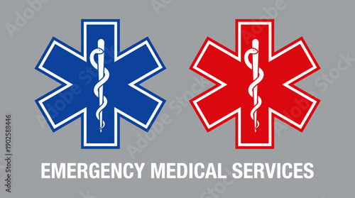 Star of Life vector icons emergency medical services symbol Rod of Asclepius healthcare ambulance hospital red blue design rescue aid paramedic illustration