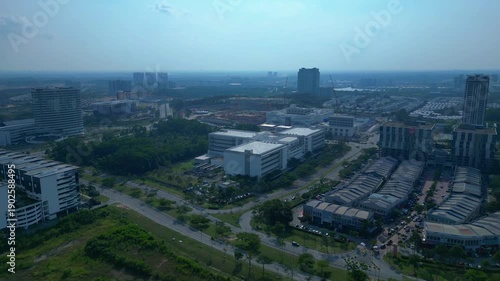 cloud computing Data center at Ciber city. Unique aerial view drone