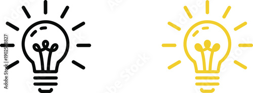Light Bulb Idea Icons in Black and Yellow for Creativity Concepts