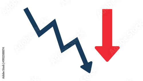 Negative Business Trend Icon. Stock Market Crash, Economic Decline, and Financial Crisis Vector with Zigzag Graph and Red Down Arrow Symbol.