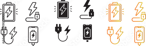 good A variety of vector icon set depicting electrical charging and battery symbol, offering a clean, contemporary feel.  good