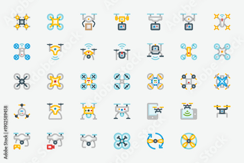 Drones and UAV Technology Color Icon Set