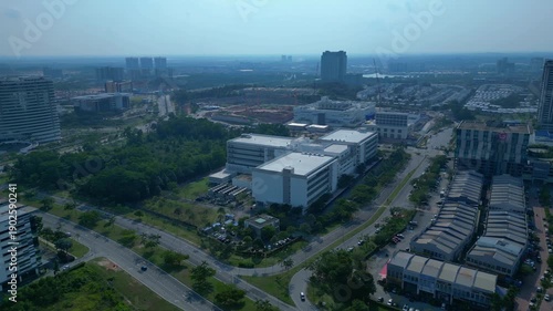 cloud computing Data center at Ciber city. Nice aerial view drone