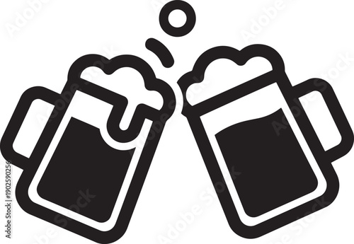  Minimal solid icon of two craft beer mugs clinking rounded shapes smooth curves