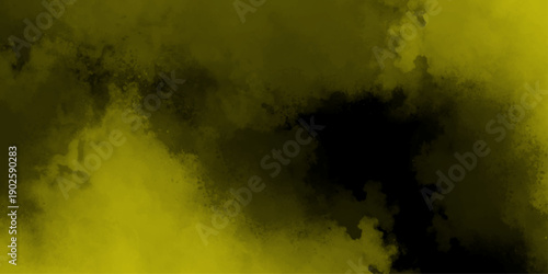 Yellow color powder explosion cloud isolated on black background. dust smoke yellow dust particles explosion background. Lemon Fog or smoke color isolated background for effect, text or copy space. 
