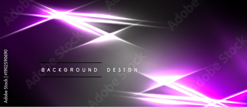 Abstract purple background features dynamic light streaks, creating modern visual effect. Minimalist design with text elements present.