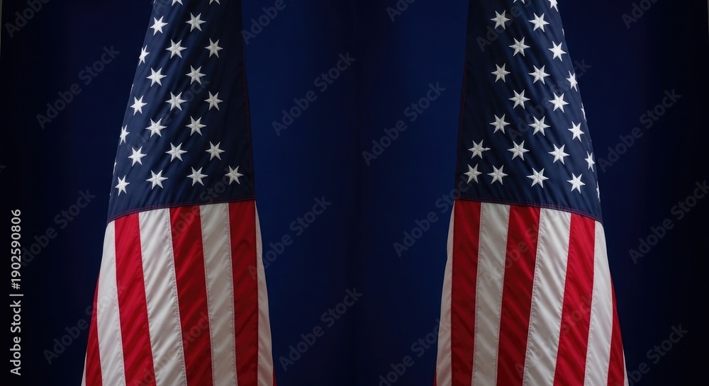 Fototapeta premium American flag draped on two poles