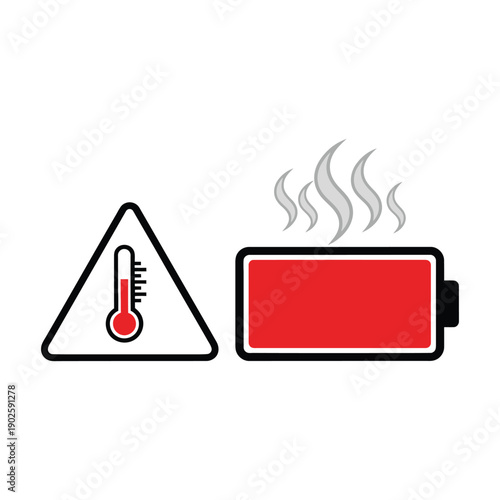 Warning symbol combining thermometer and overheating battery