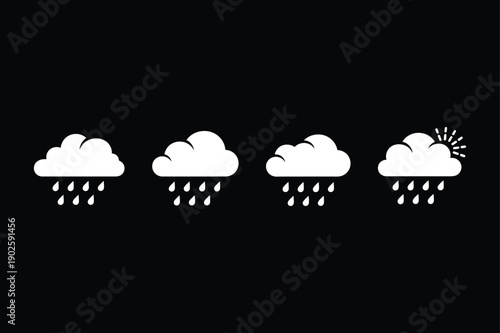 Four cloud formations depicting varying intensities of rainfall from light to heavy