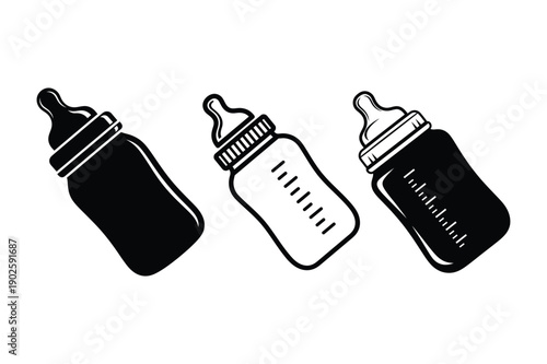 Three different styles of baby feeding bottles displayed side by side