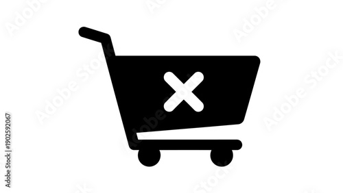 Shopping Cart with X Mark Icon. Remove Item, Delete Purchase, or Cancel Order Symbol. E-commerce UI/UX Glyph.