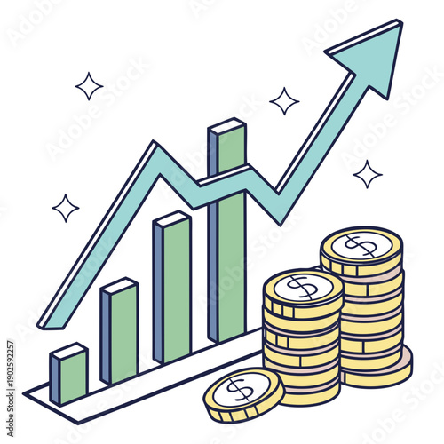 Of economic growth with rising graph and coins chart