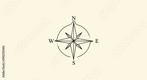 Vintage Compass Rose Illustration Showing Cardinal Directions.