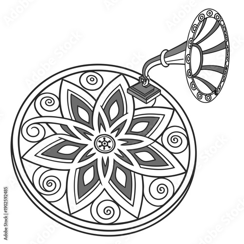 Mandala with gramophone horn decorative disc flower circular pattern