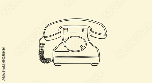Vintage Rotary Telephone Illustration Line Art.