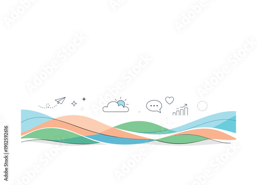 Website hero backgrounds. Soft abstract waves and curves flowing horizontally. Friendly welcoming mood, movement, and modern brand tone.