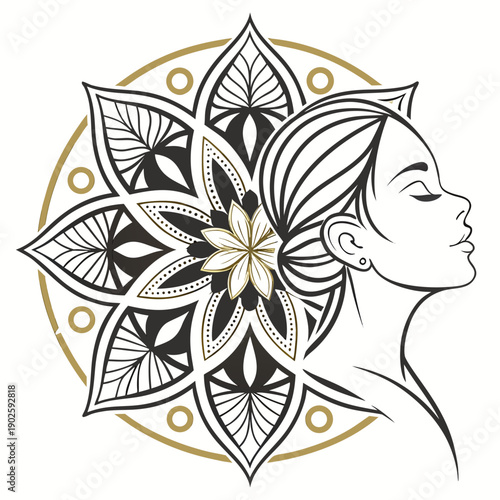 Minimal luxury mandala woman profile engraved look