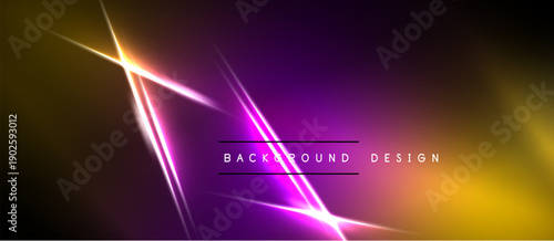 Vibrant abstract background features glowing lines, gradients. Purple, gold hues create dynamic visual effect. Modern design element.