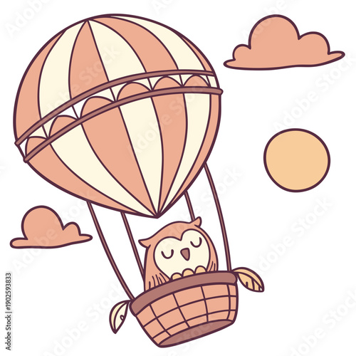 Peaceful expression on a Owl in a Desert sunset theme, with sitting in a teacup ride – Sundown Glow vector art
