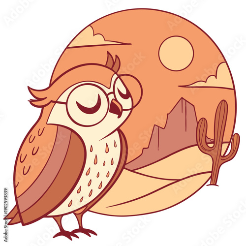 SVG art: A Content Owl in a Desert sunset vibe with wearing glasses, tinted with Sundown Glow tones