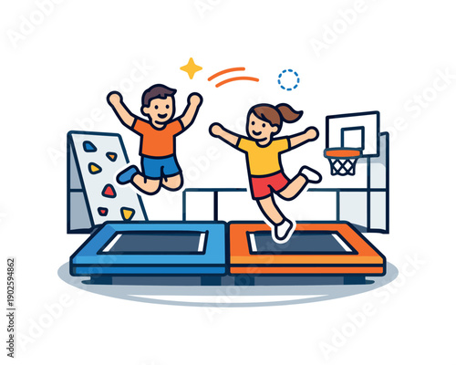 Indoor trampoline parks minimal interior scene with trampolines and joyful movement cues, conveying active play, health, and modern leisure