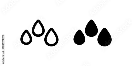 Water drop icon set, black minimal liquid and humidity symbols isolated on white background