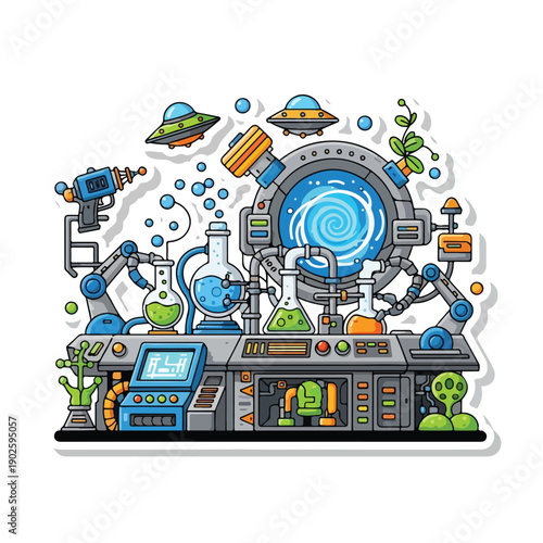 Futuristic Laboratory Scene with Alien Elements.