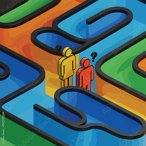 Two People Standing in a Maze.